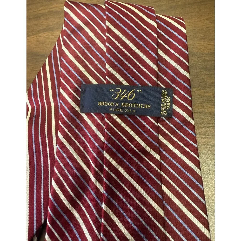 Brooks Brothers 346 Burgundy, Silver,‎ Periwinkle Necktie, NWOT
